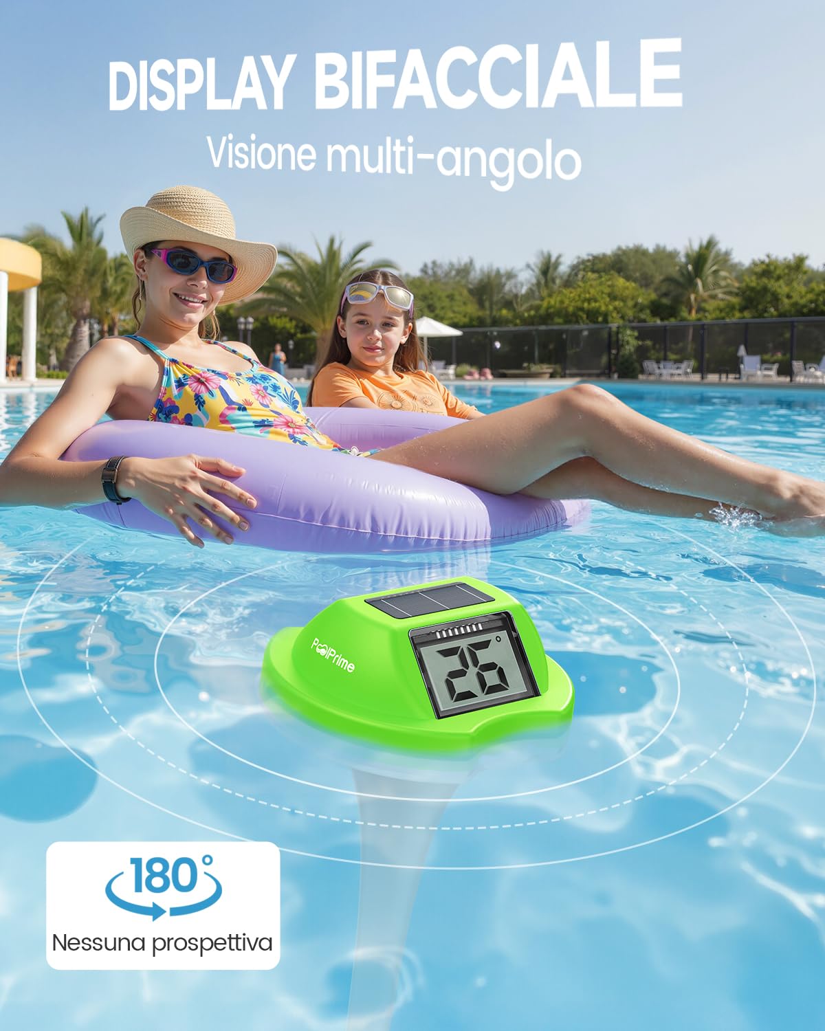 Thumbnail 1 de PoolPrime Termometro Piscina a Doppio Schermo con Pannello Solare – Verde, IPX7