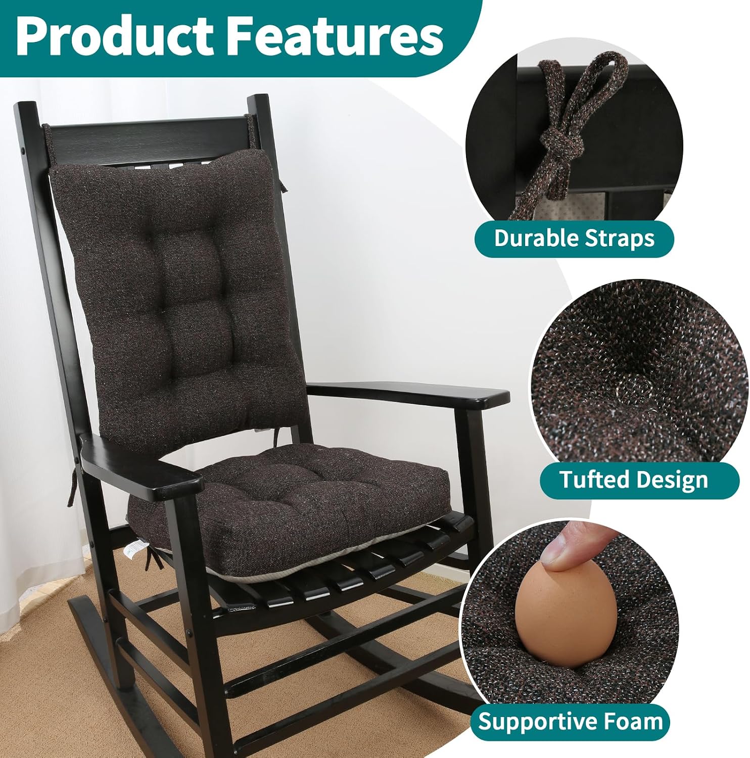 Detalle de SINOSSO Rocking Chair Cushion Set 17 x 17 inches