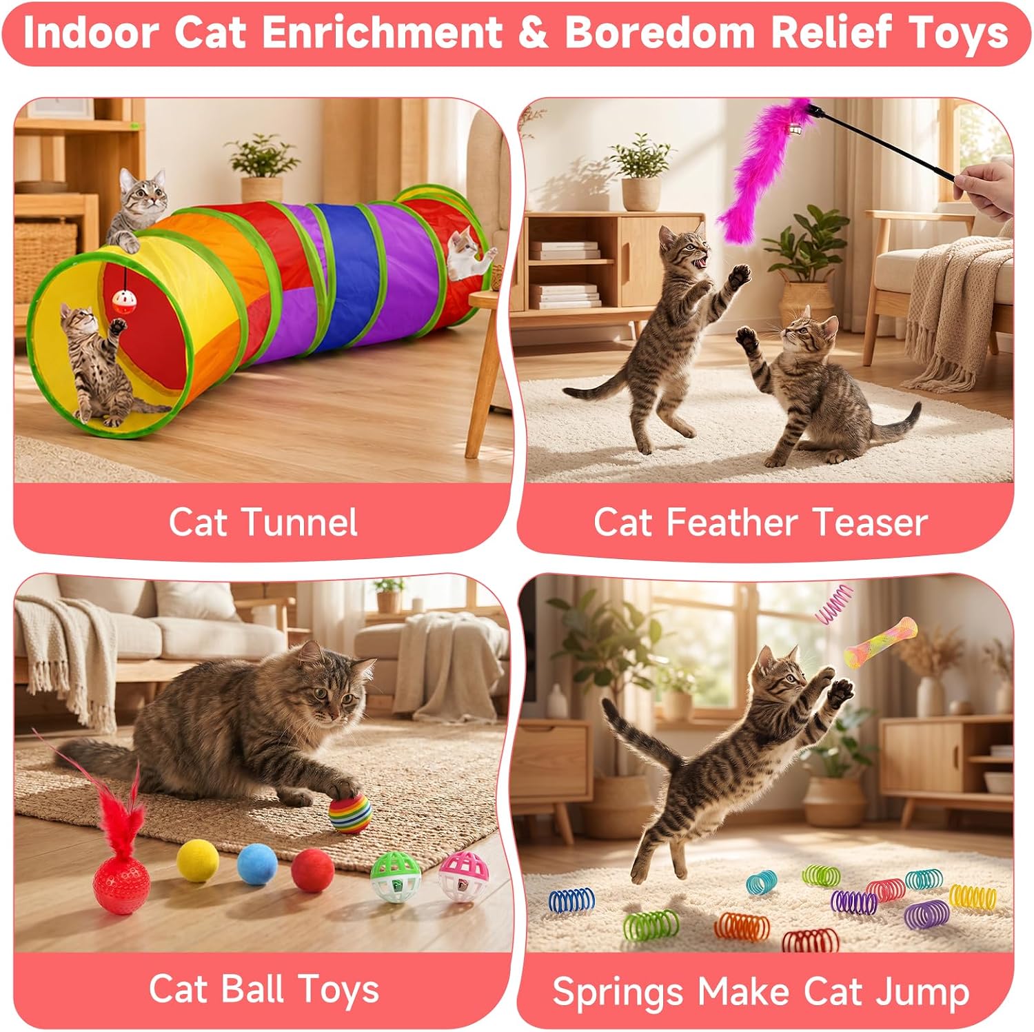 Detalle 2 de AILUKI N-RAINBOW-33 Cat Toy Set, 33 Pieces with 48.8-Inch Tunnel