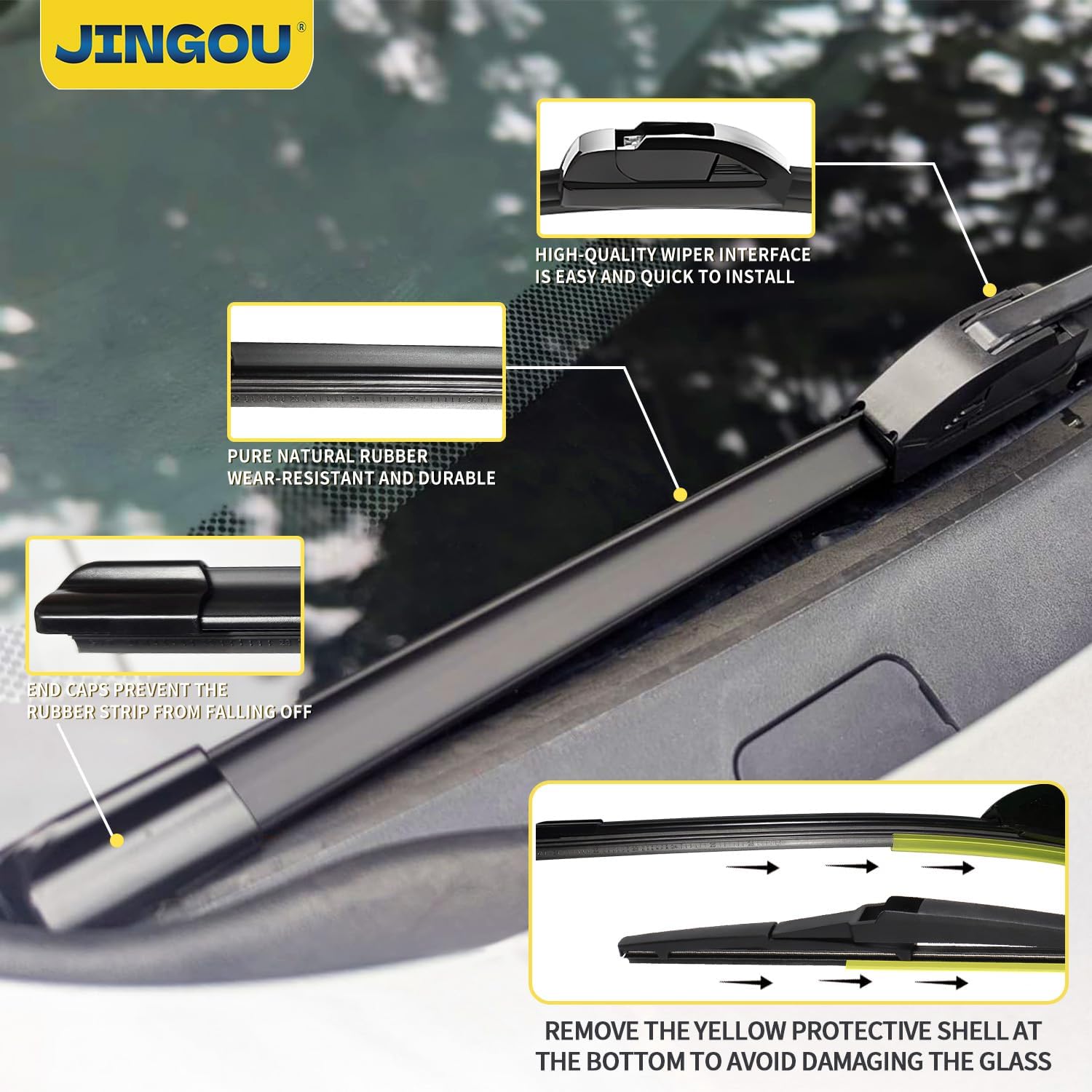 Thumbnail 5 de JINGOU Wiper Blades (26"/16"/11") Replacement Set for 2018-2023 Hyundai Kona (Front & Rear, Pack of 3)
