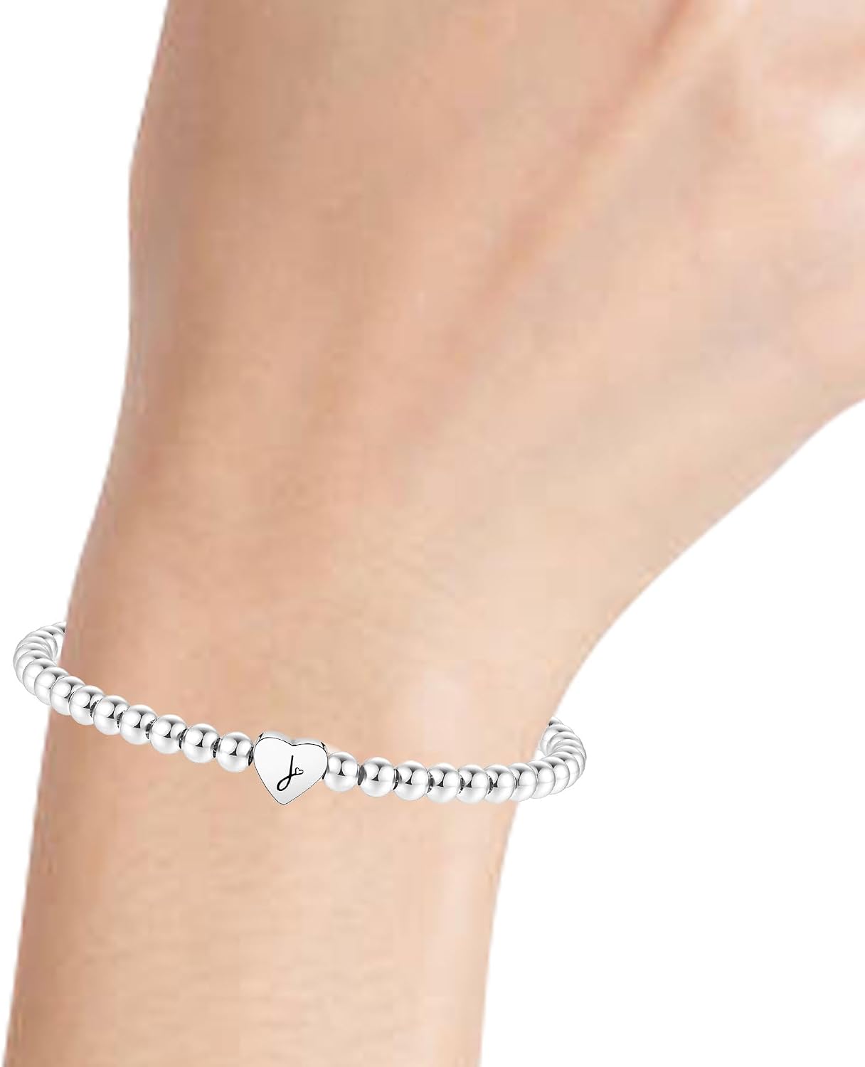 Thumbnail 3 de Crownette S925 Silver Bead Bracelet with Heart Initial Letter Charm (Adjustable)