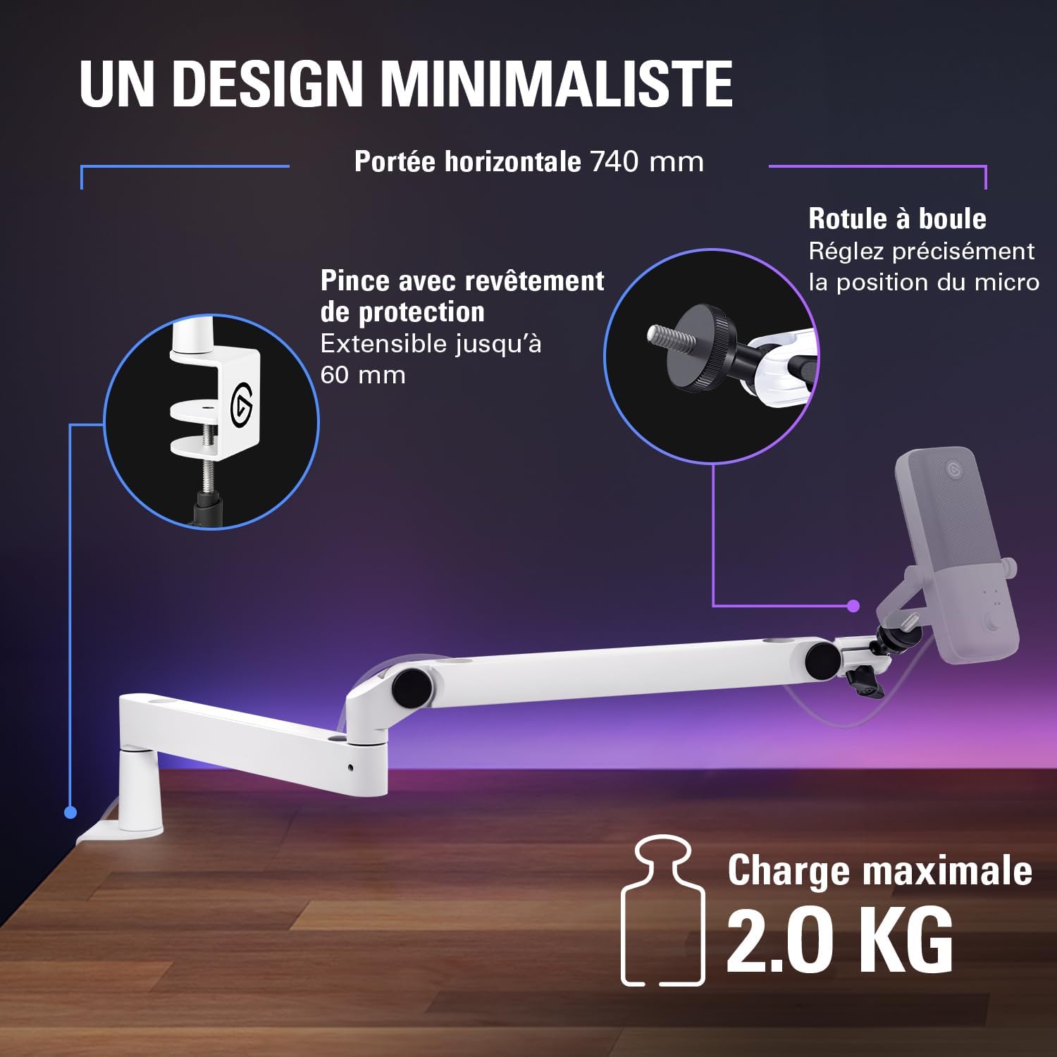 Detalle 1 de Elgato Wave Mic Arm LP 740 mm blanche