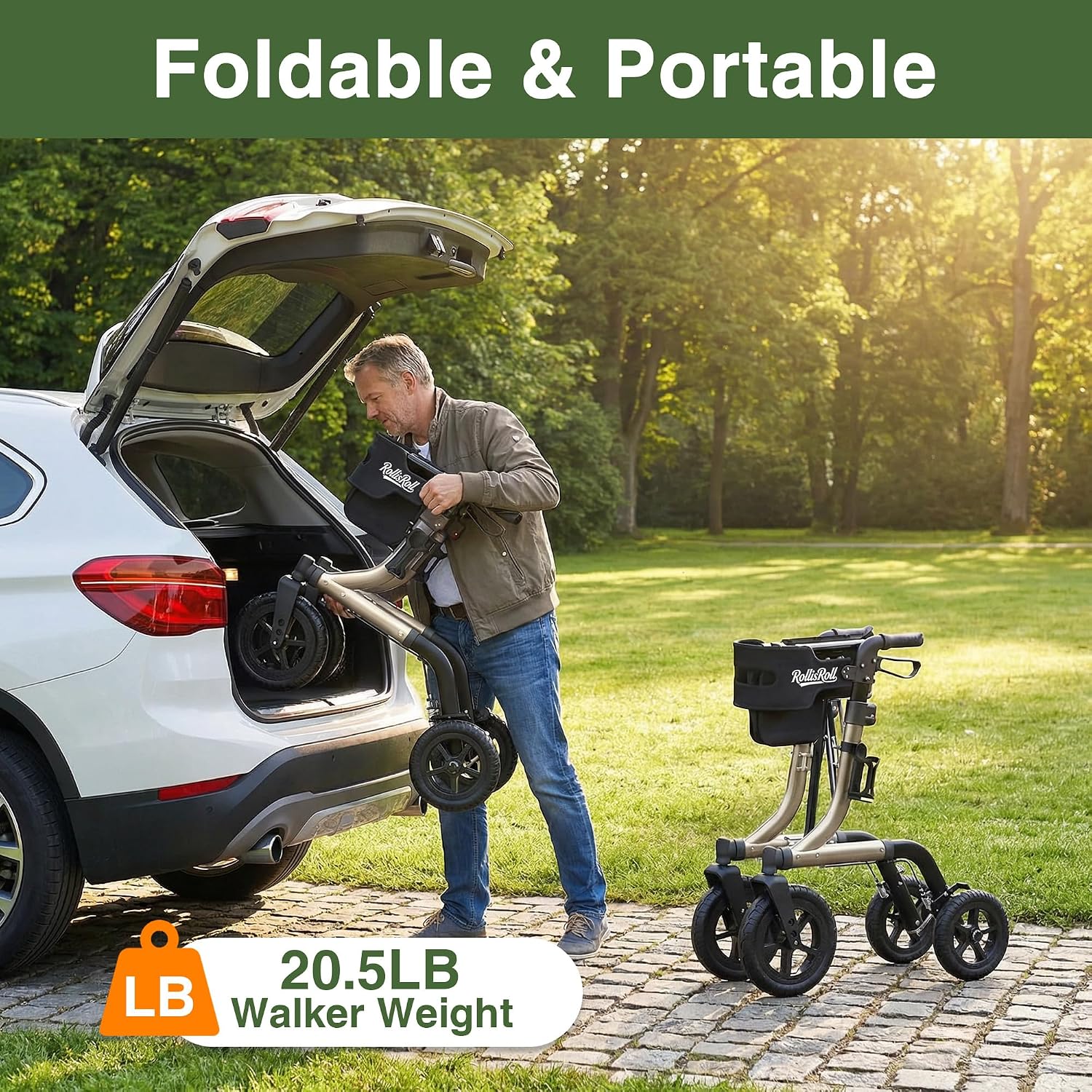Detalle de RollisRoll A42003W12 Rollator Walker with Seat, 12-Inch Rubber Wheels, Golden