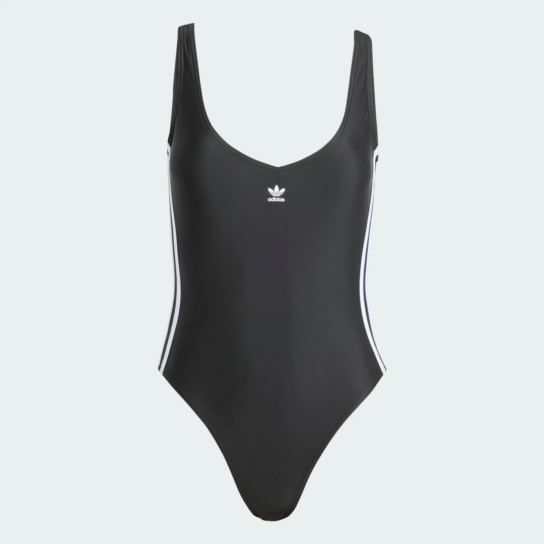 Detalle de Bañador Adicolor 3 bandas de Adidas — negro, estilo clásico y comodidad para playa o piscina