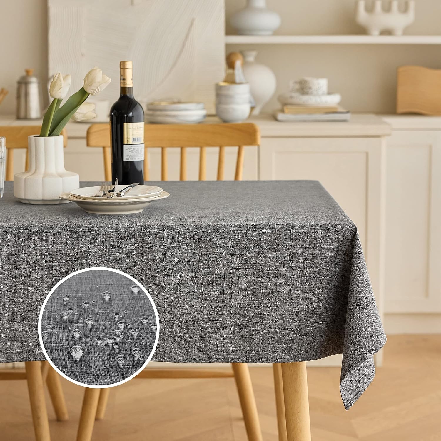 Detalle de Decorelia Faux Linen Tablecloth 144 x 60 Inches
