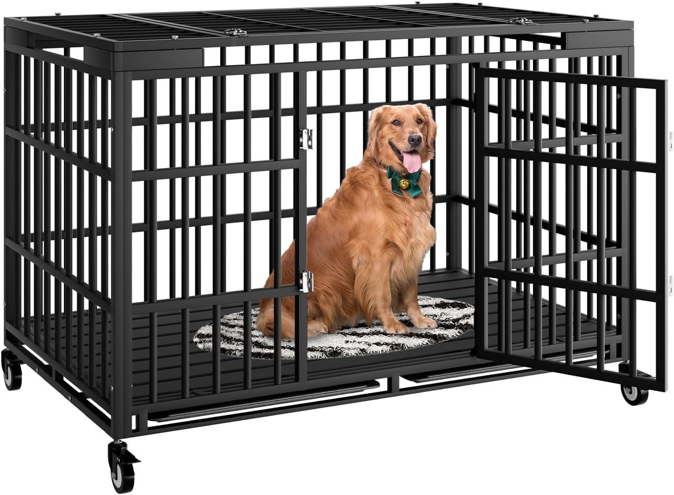 Thumbnail 6 de HMHTCT 42-Inch Heavy-Duty Dog Crate with Wheels, Double Doors and Tray