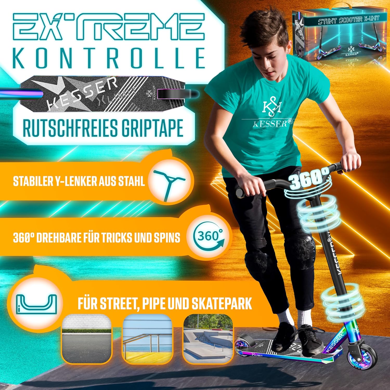 Thumbnail 1 de KESSER® Stunt Scooter X-Limit – 360° Lenkung, 100 kg Traglast, ABEC 9 Kugellager