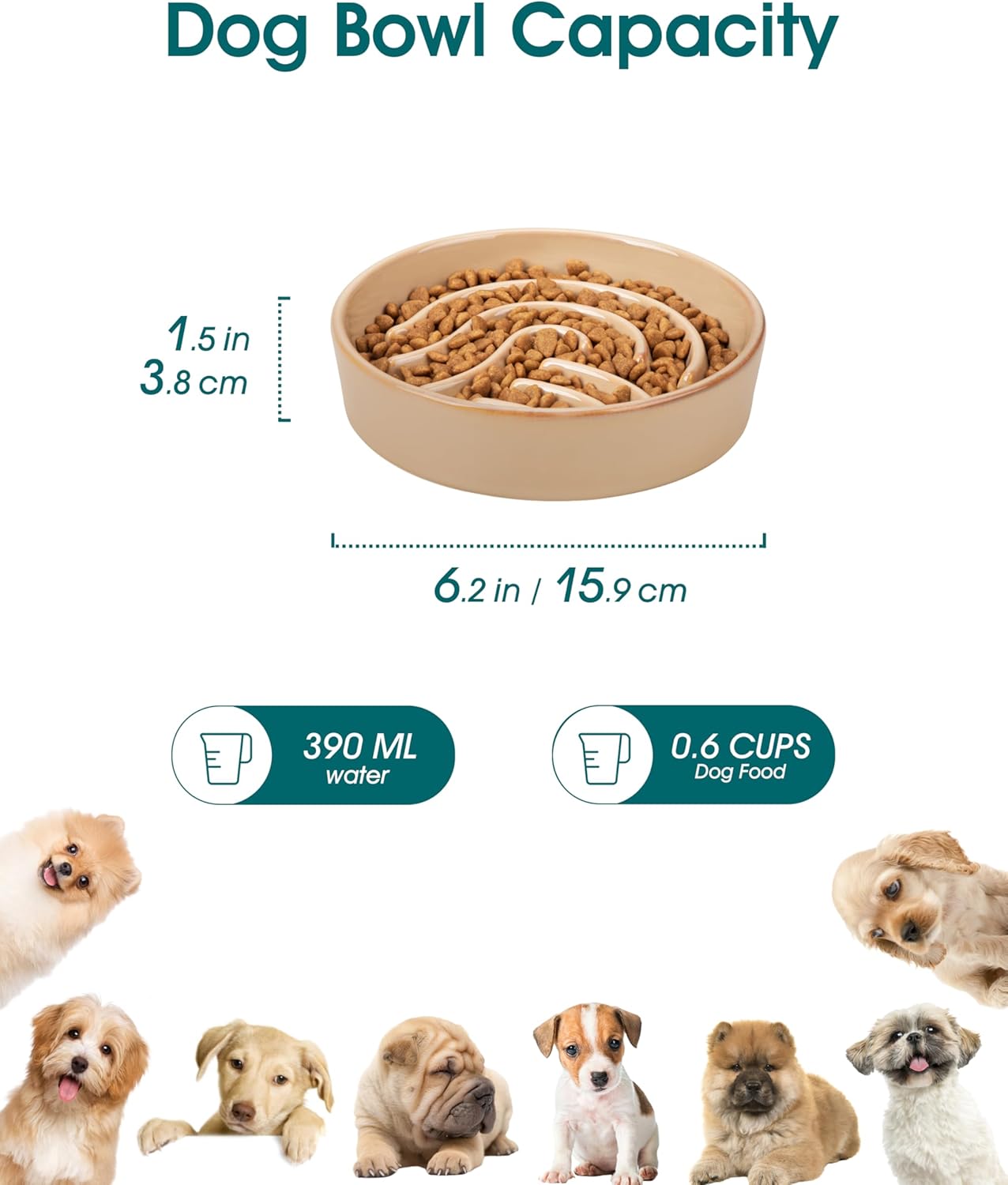 Thumbnail 1 de vancasso Slow Feeder Dog Bowl (0.6 Cup) ceramic puzzle dish for small breeds and kittens