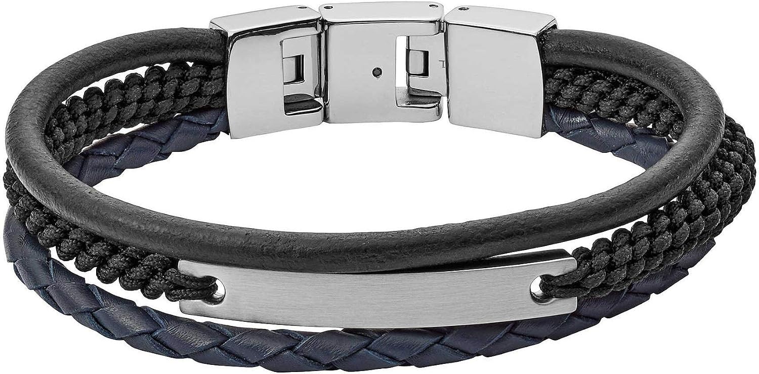 Detalle de Fossil Herren-Armband JF87354040 – Lederarmband, braun, matte Oberfläche, Doppelwickel 480 mm