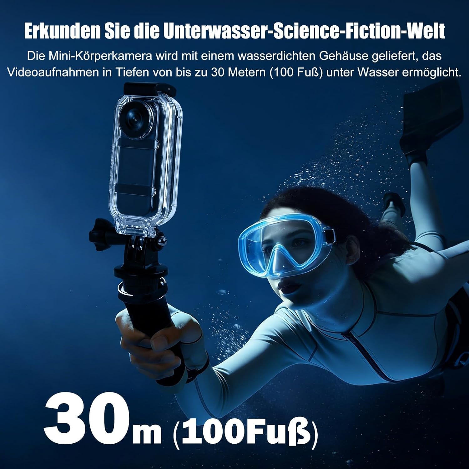 Detalle de Hiwoor Action Cam Mit Touchscreen – 8-Stunden-Akku, wasserdicht bis 30 m, 64 GB & umfangreiches Zubehör