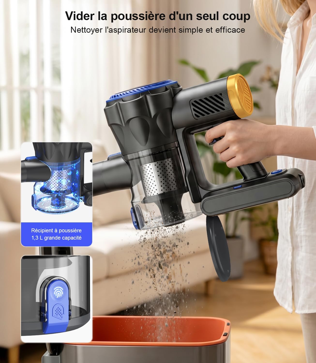 Detalle de Ginaray Aspirateur Balai sans Fil – Puissant, silencieux et polyvalent pour les poils d’animaux