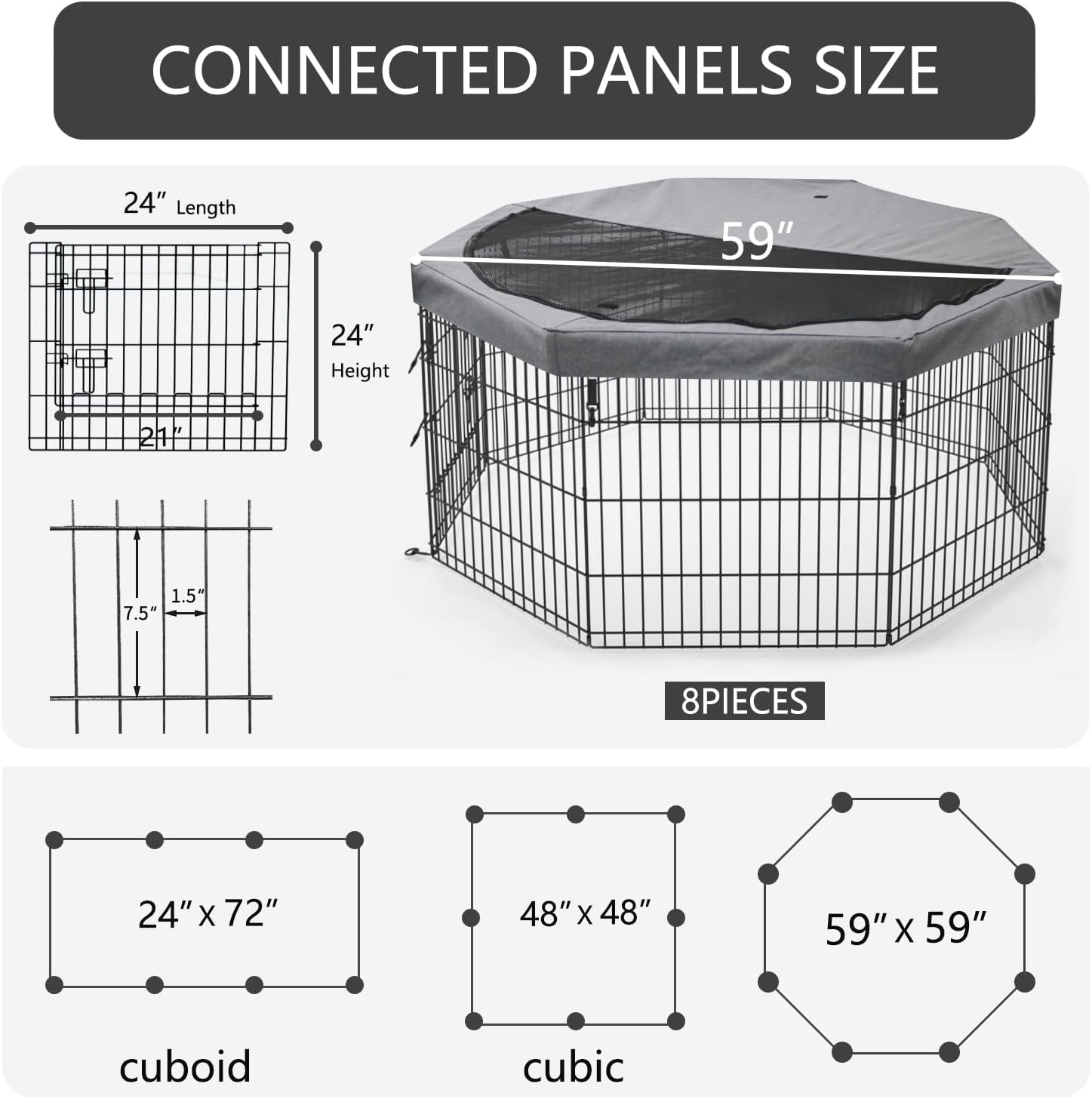 Detalle de PETIME Foldable Dog Exercise Pen 24" H
