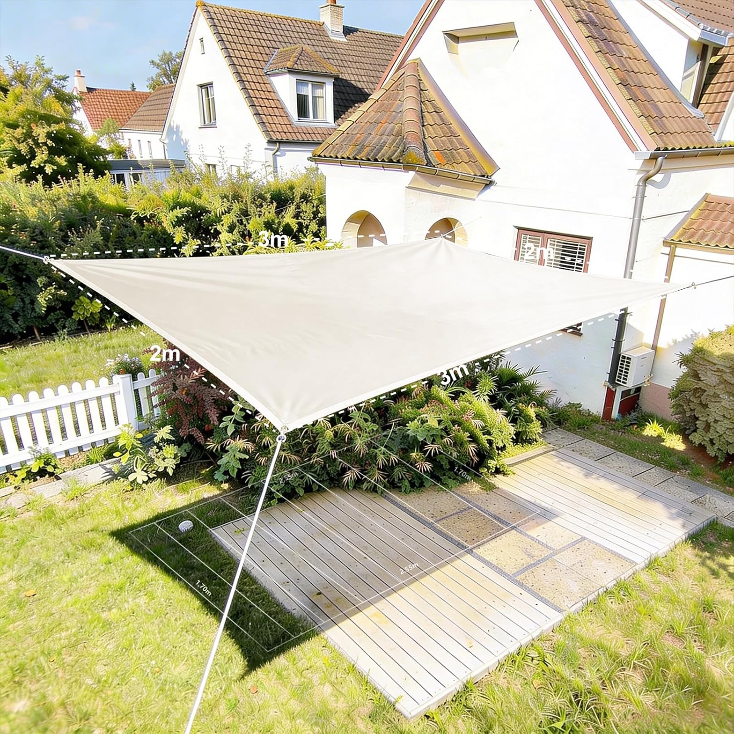 Detalle 2 de HAIKUS Sonnensegel rechteckig 2x5 m aus HDPE – UV-Schutz, atmungsaktiv und robust