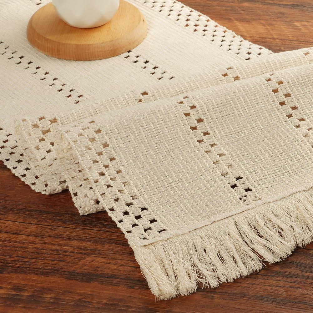 BSBUY Bieżnik boho na stół 30 × 183 cm, poliestrowy z frędzlami