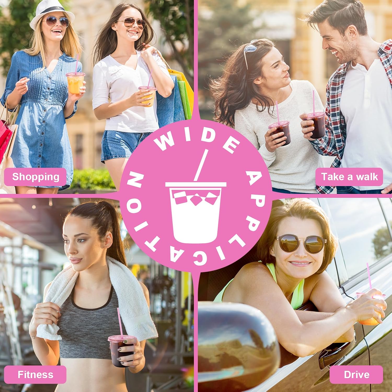 Thumbnail 6 de KesaPlan 50 Pack 12 oz Pink Plastic Party Cups with Lids and Straws (Disposable)