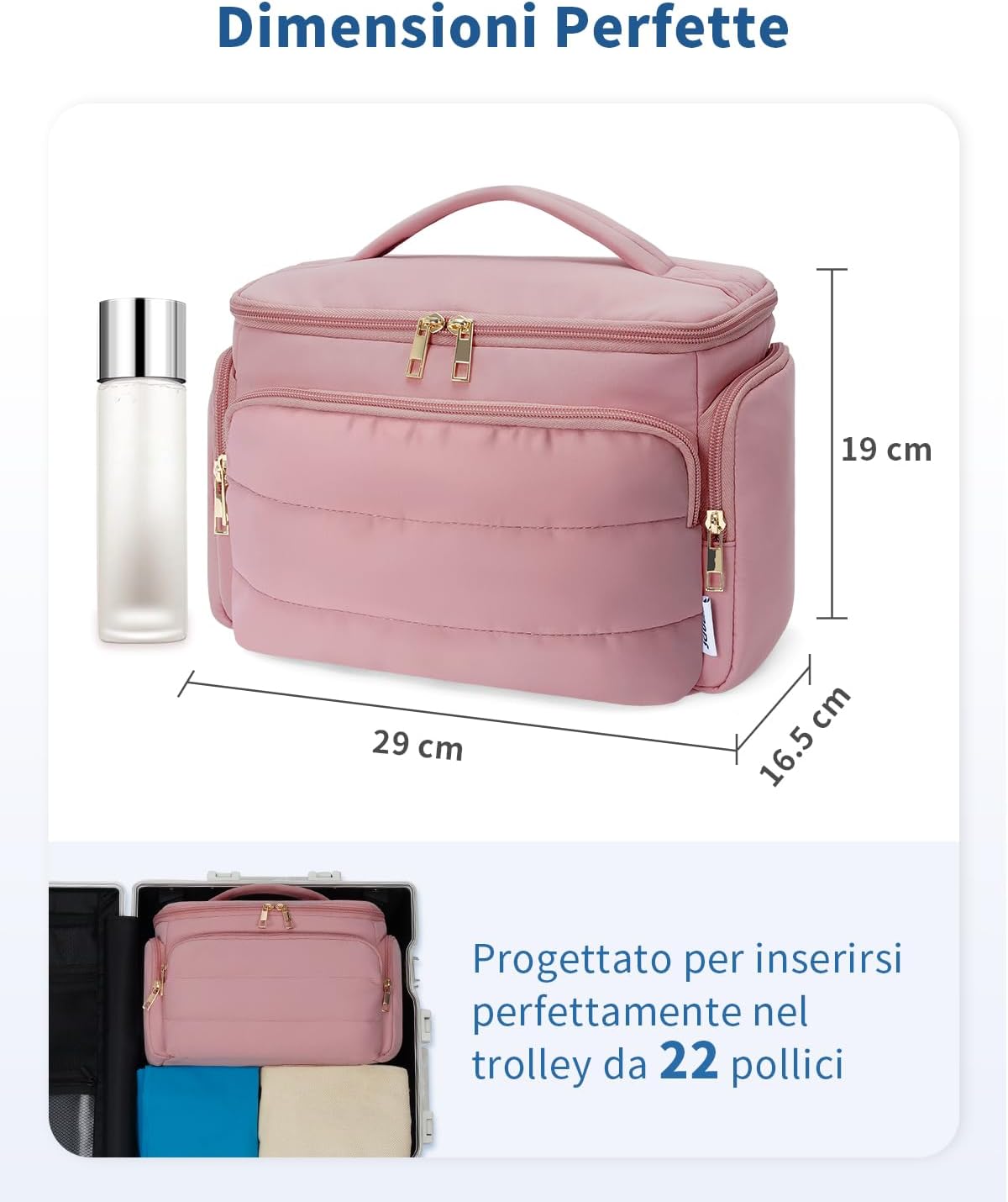 Detalle de WANDF Beauty Case da Viaggio Donna, Grande: organizer rifinito per cosmetici e accessori