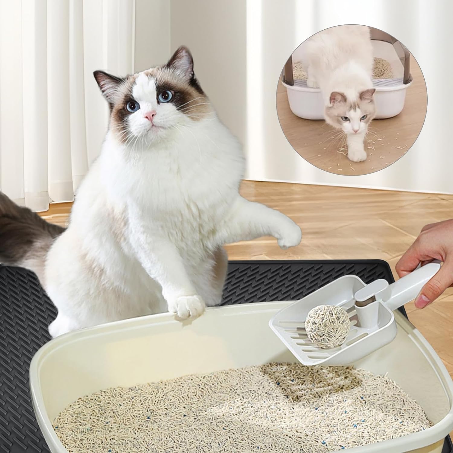 Thumbnail 5 de Silicone Cat Litter Mat, 70x50cm – Non-Slip, Waterproof Litter Trapping Mat in Black