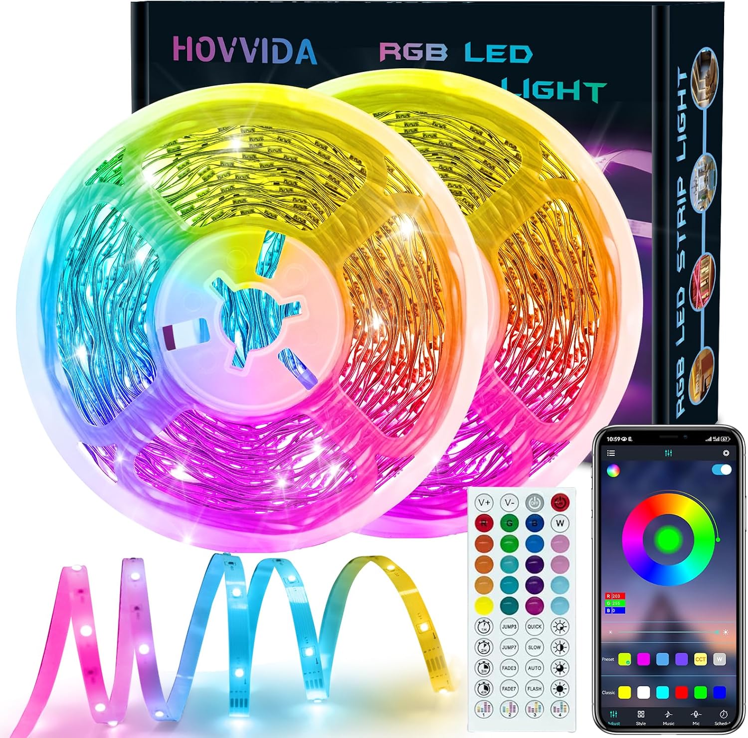 Detalle de HOVVIDA 30m RGB LED strip lights for rooms 🎉