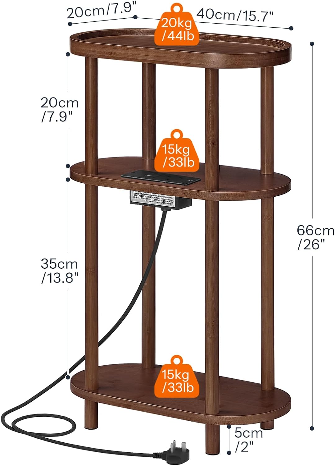 Thumbnail 2 de HOOBRO Narrow Side Table with Charging Station (EMA178KBZ01)