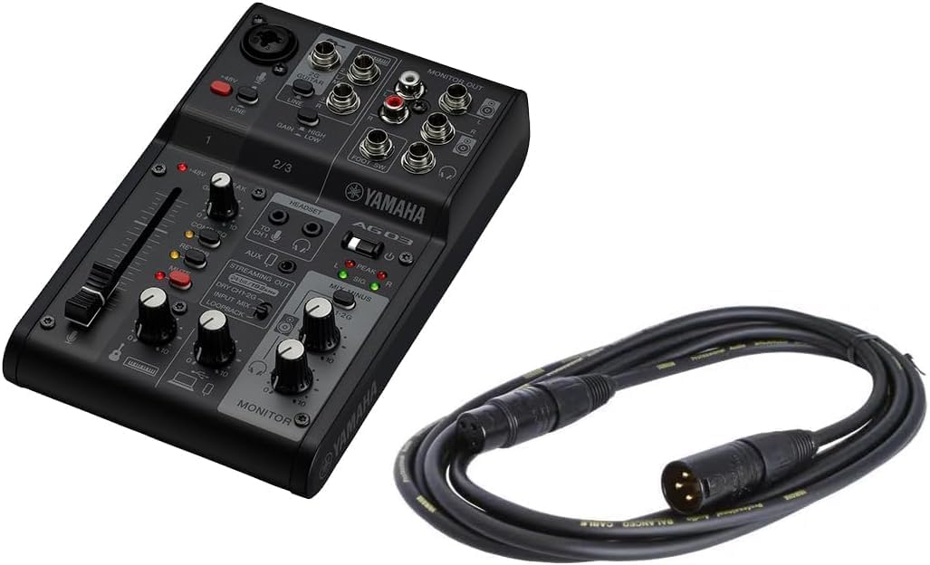 Detalle de YAMAHA AG03MK2 3チャンネルライブ配信ミキサー、DSPエフェクト搭載・3mマイクケーブルセット