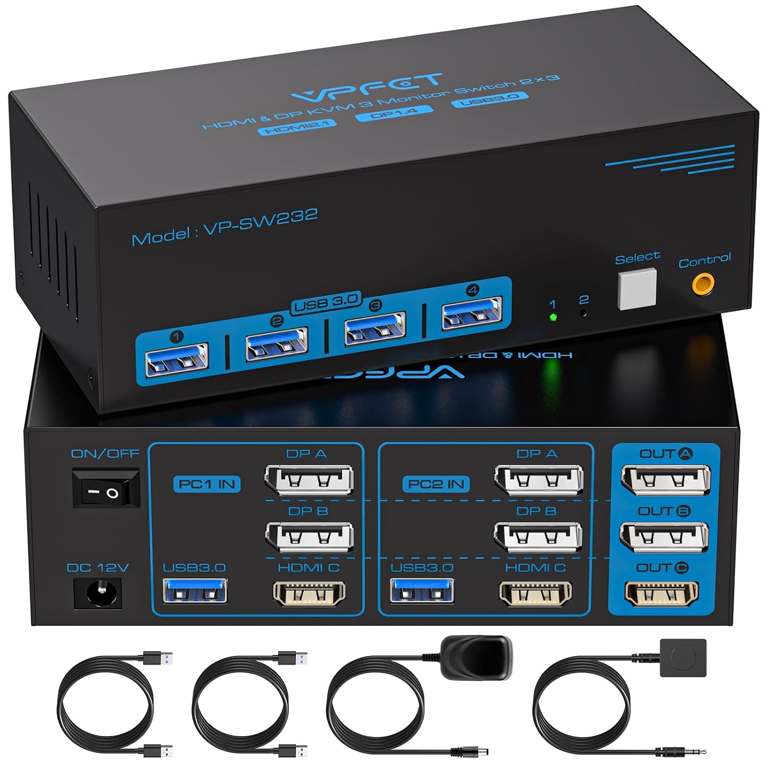 Detalle de Triple-Monitor KVM Switch, 8K at 60Hz