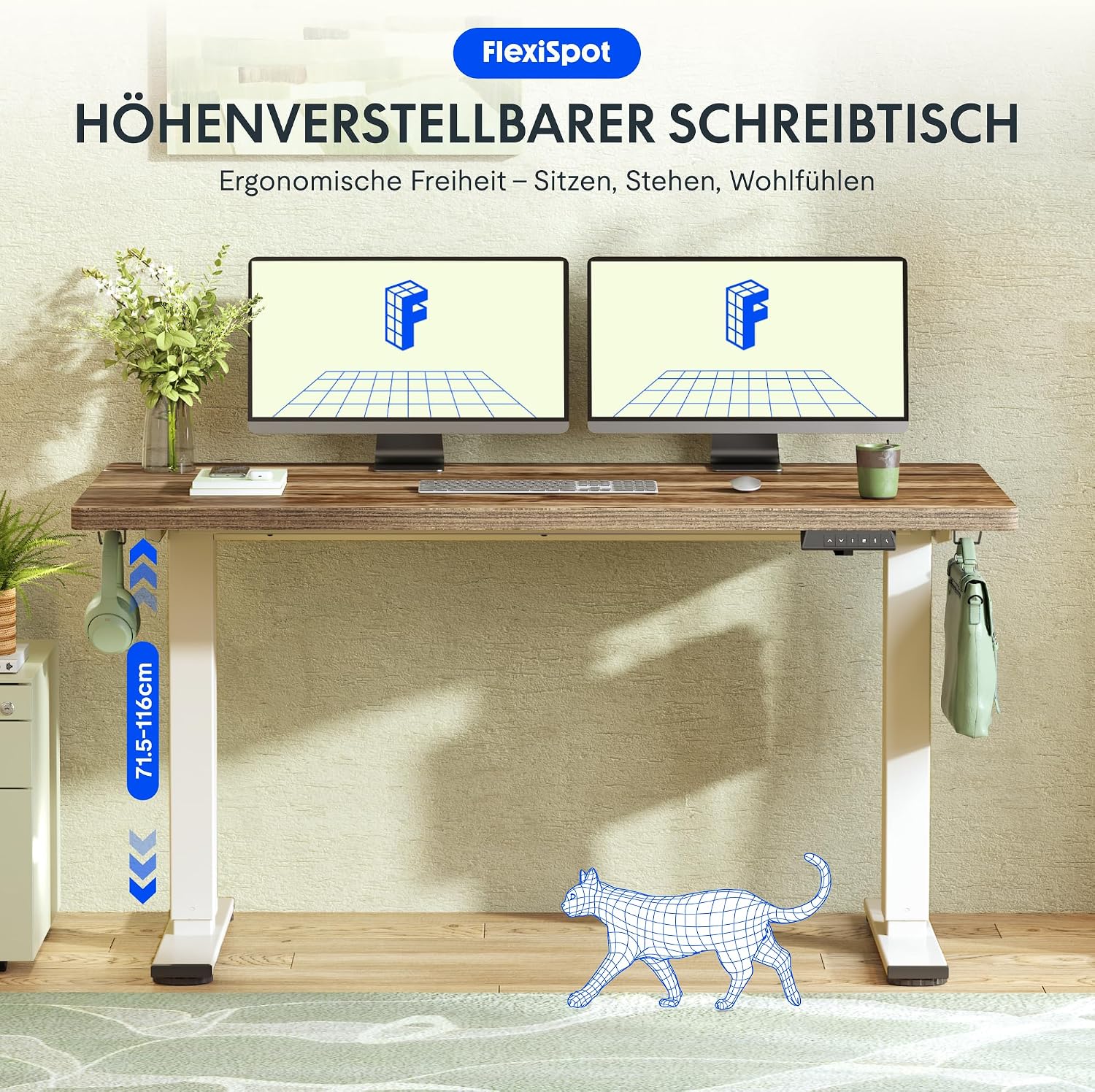 Detalle 2 de FLEXISPOT Höhenverstellbarer Schreibtisch 160×80cm