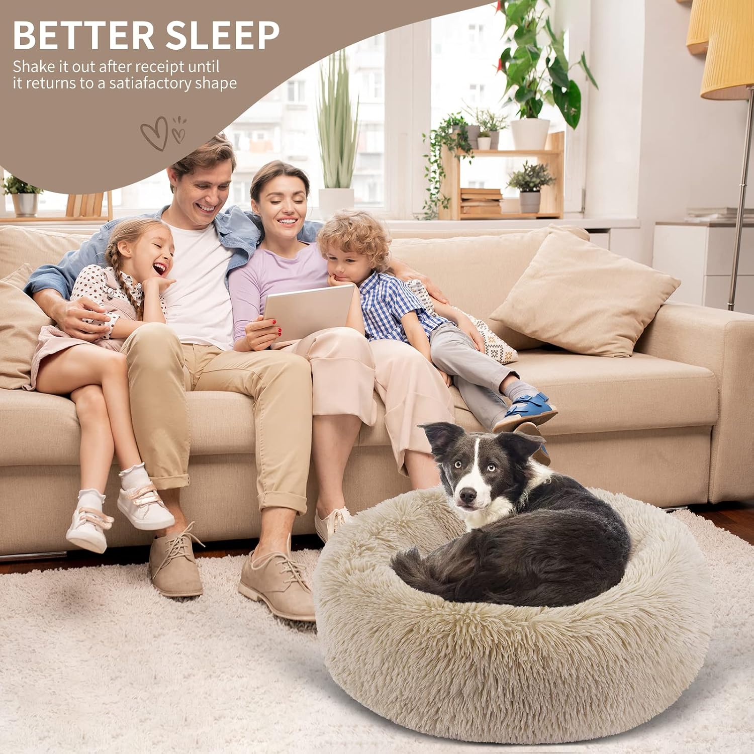 Detalle 2 de BVAGSS Rundes Donut-Hundebett und Katzenbett Ø60 cm in Hellbraun
