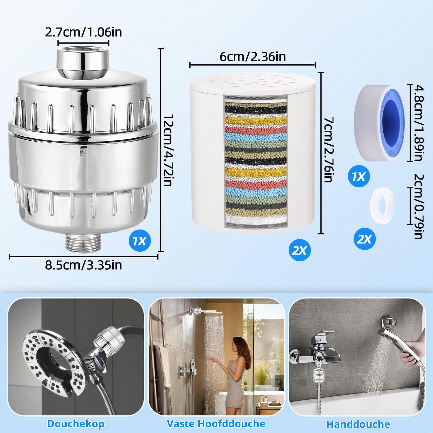 Detalle de LEAZZLE SF-40 douchefilter met 40-traps filtratie en vitamine C