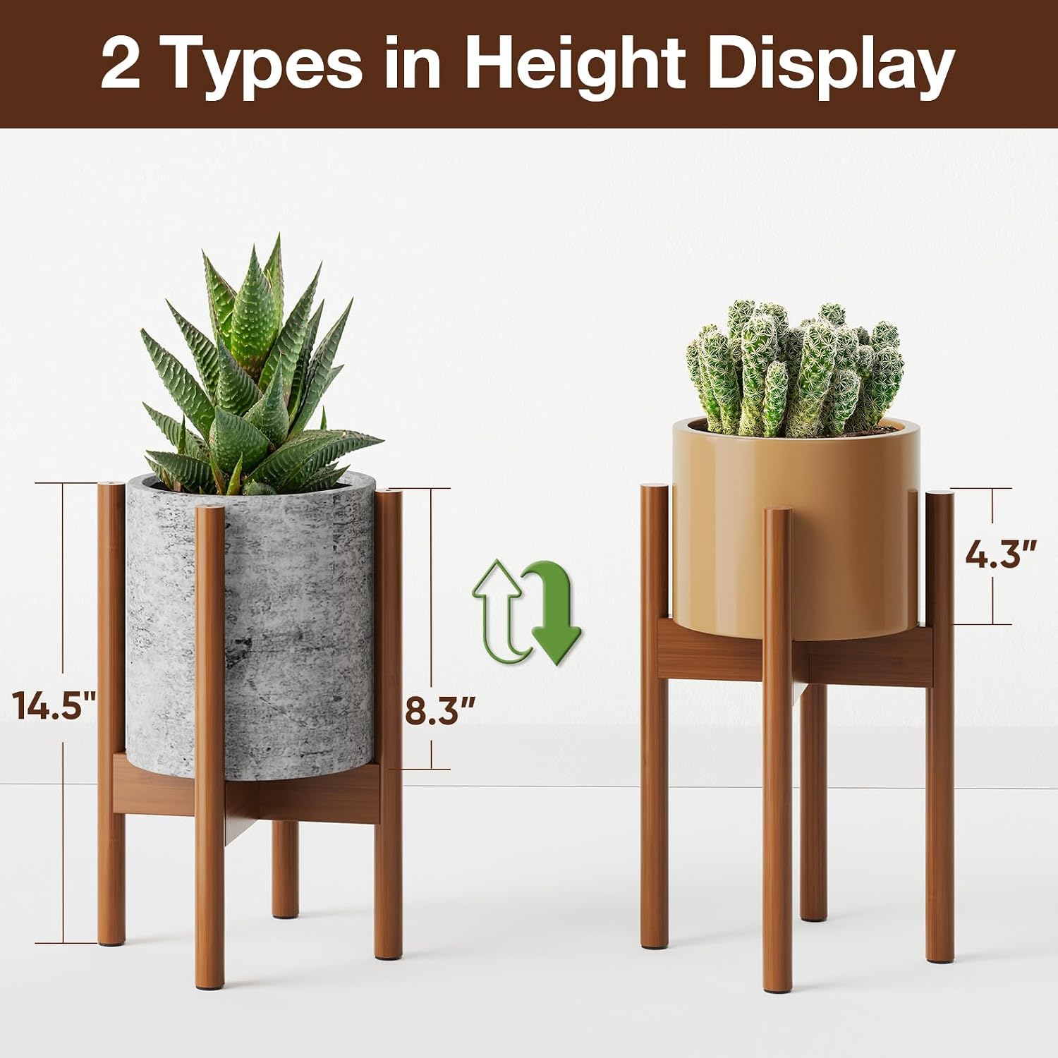 Thumbnail 4 de MUDEELA Indoor Bamboo Plant Stand, Adjustable 8–12-Inch Width, Dark Brown