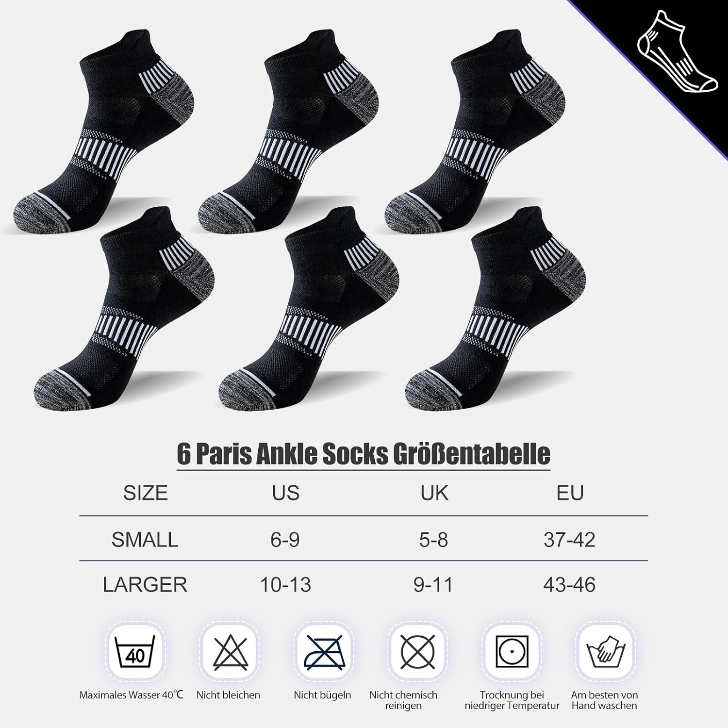 Thumbnail 6 de Niorasen Sneaker Socken Herren 6 Paar – Gepolsterte, atmungsaktive Laufsocken 37-50