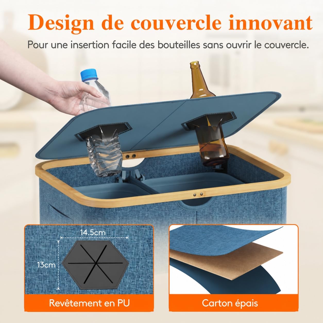 Detalle de Lifewit 24377 flessenverzamelaar, 150 liter, 2 vakken, donkerblauw