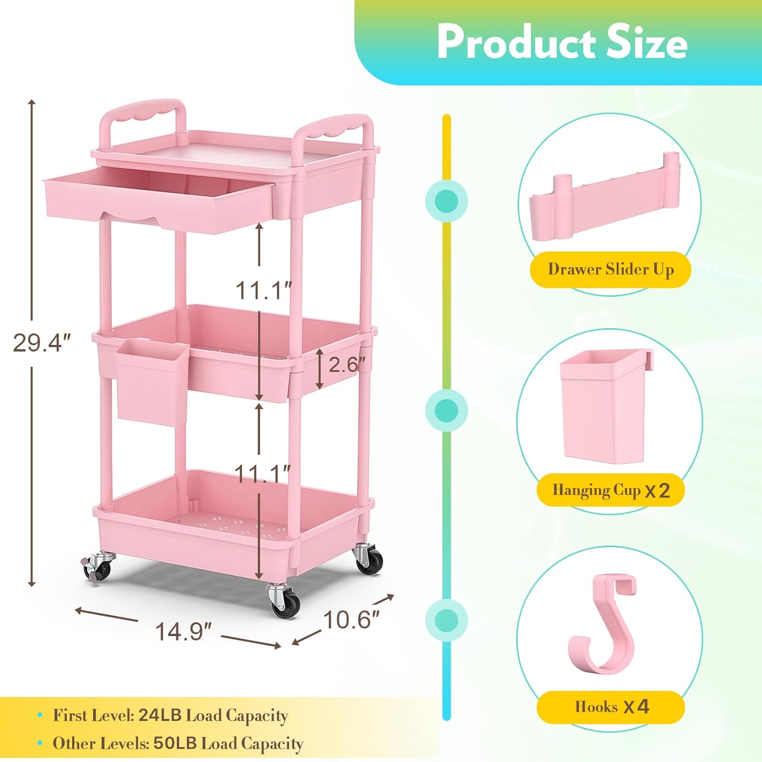 Thumbnail 1 de SUNALLY Makeup Cart Organizer 1 Drawer