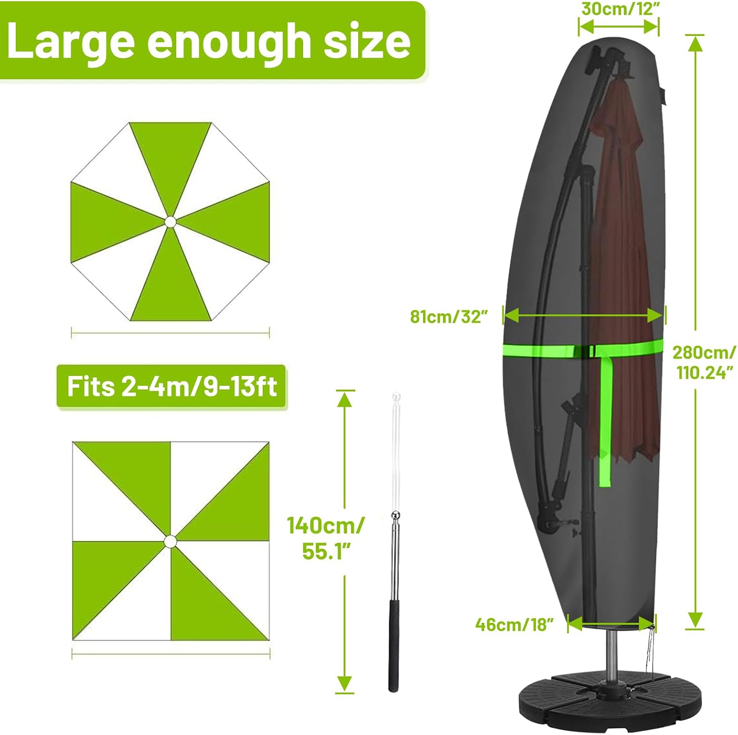 Detalle 2 de GEMITTO Cantilever Parasol Cover (280cm) – Weatherproof 420D Oxford, UV & Windproof with Zipper