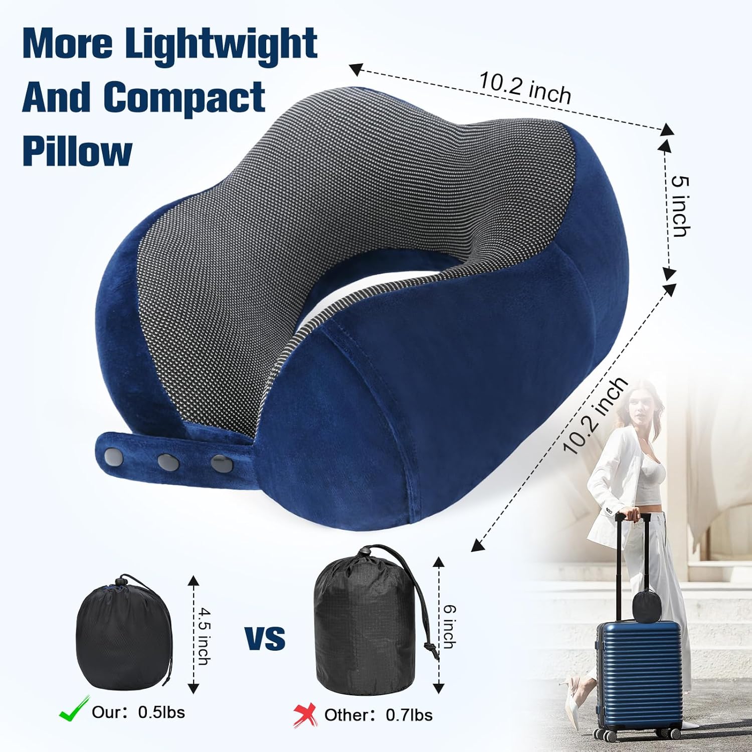 Thumbnail 2 de Cirold Nackenkissen Flugzeug – Verstellbares Memory Foam Reisekissen mit Ohrstöpseln, Augenmaske und Tragetasche