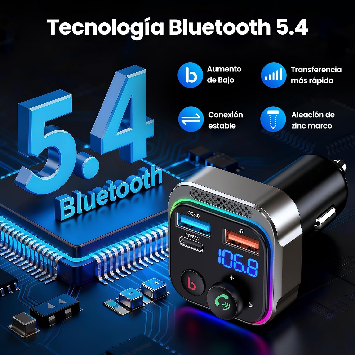 Detalle 2 de GizmoVine Bluetooth Coche Transmisor FM 5.4