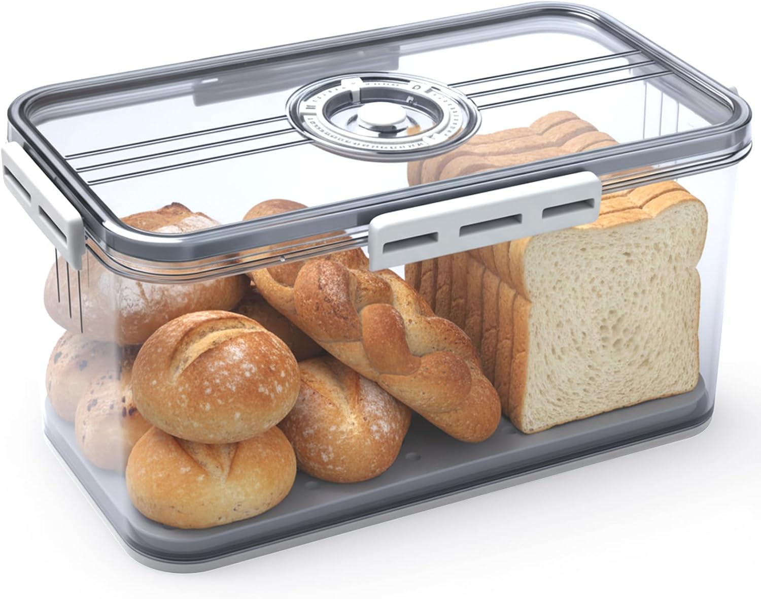Imagen de Otopone Grey Bread Bin for Kitchen with Adjustable Air Valve and Time Recording Lid en OfertitasTOP