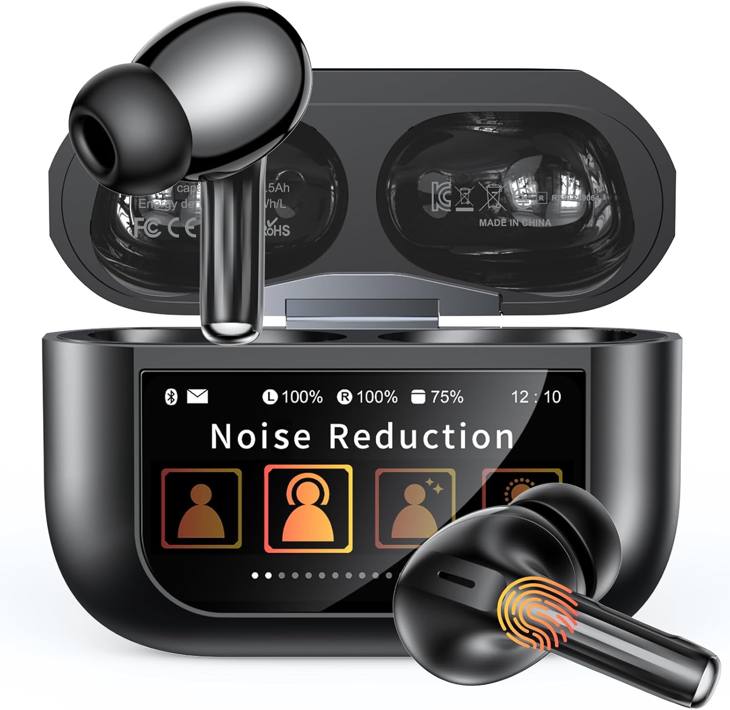 Thumbnail 3 de ZZU Wireless Earbuds (Bluetooth 5.4) with Smart Touch Screen, ENC & 48H Playtime in Dark White