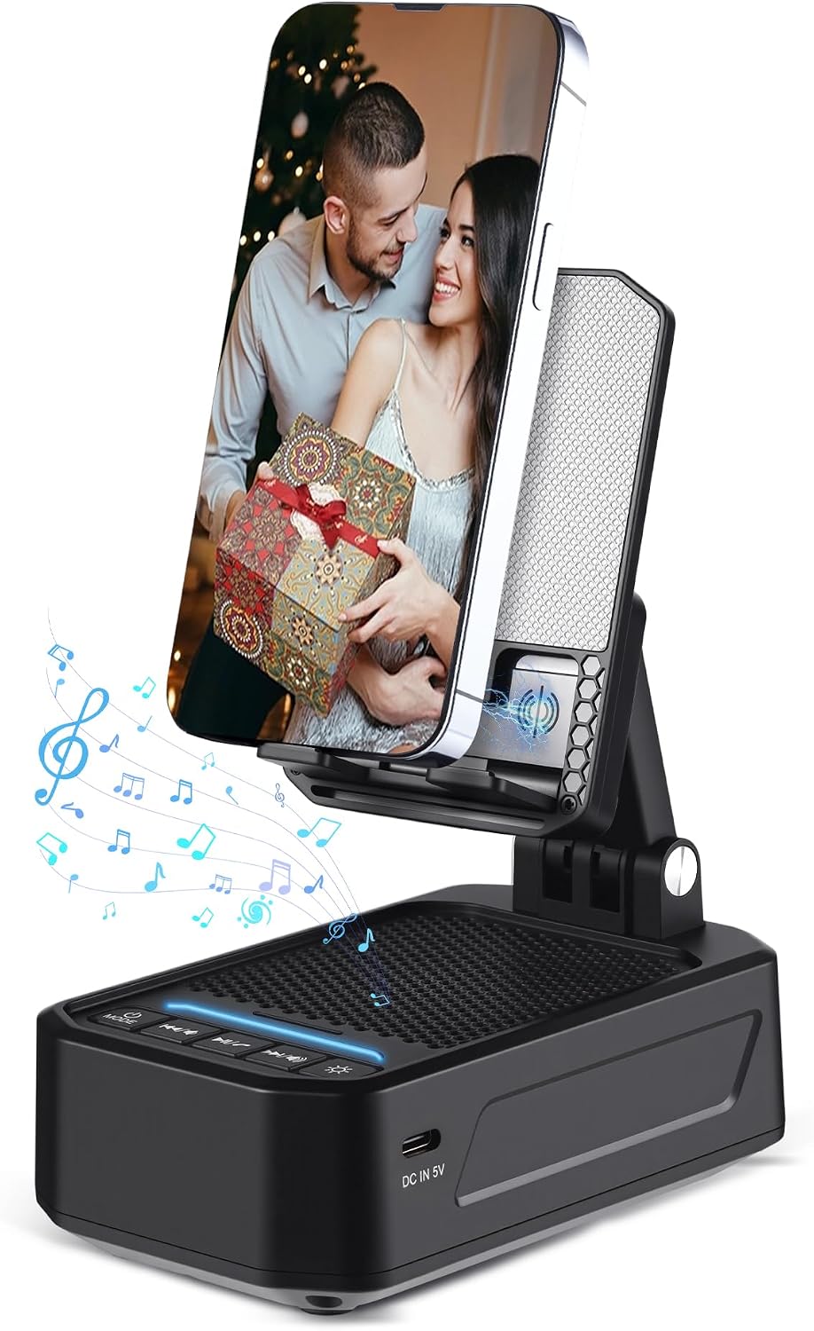 Detalle de INSSISAIN Bluetooth-Lautsprecher mit klappbarer Handyhalterung – BT5.3, Induktionsmodus, 2000 mAh