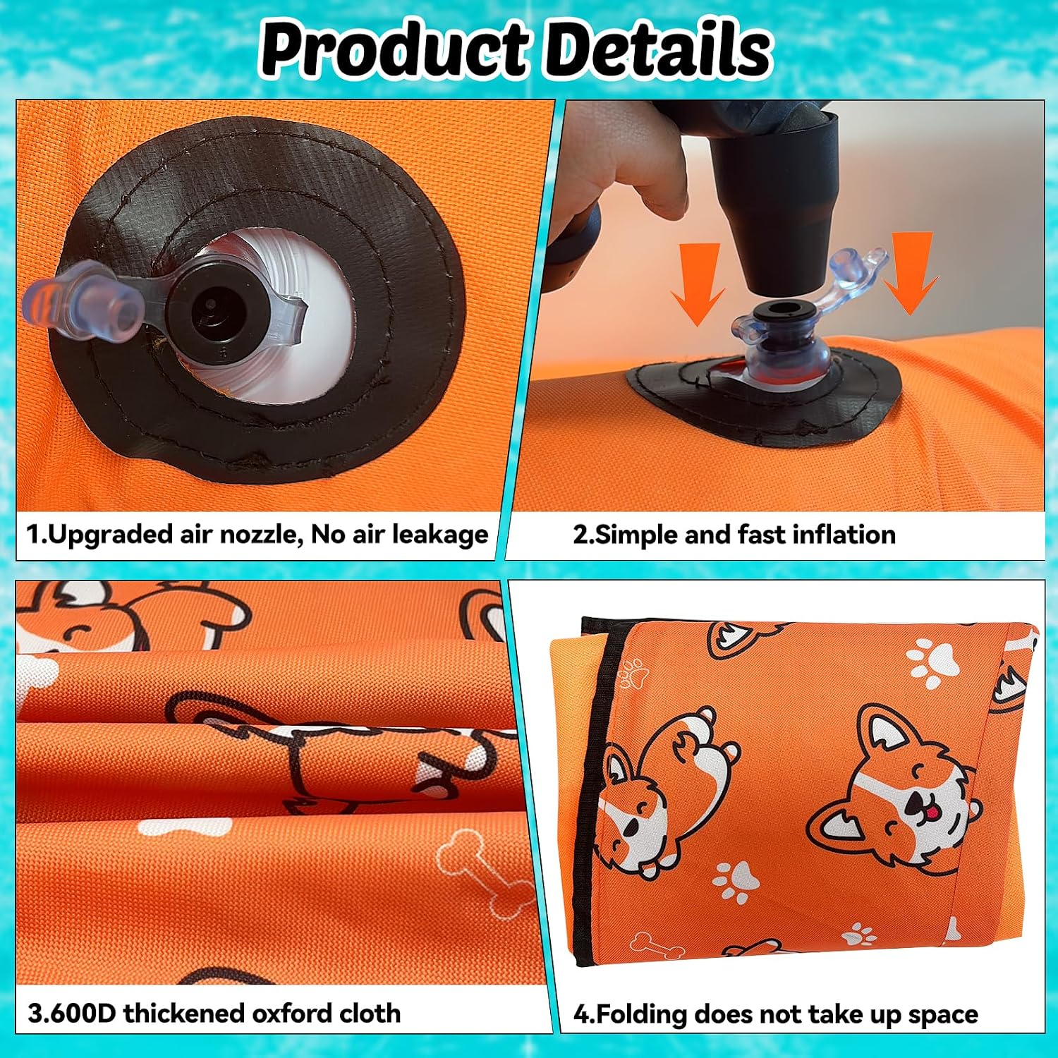 Detalle 2 de 55 x 35 Inch Inflatable Dog Pool Float with Rope – Pet Lake Raft for Small to Large Dogs