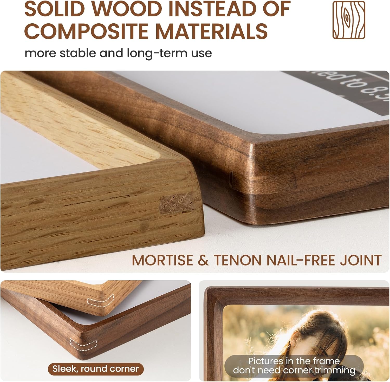 Thumbnail 4 de Feihorrm 6x8 Walnut Wood Picture Frame with 5x7 Mat and Tempered Glass