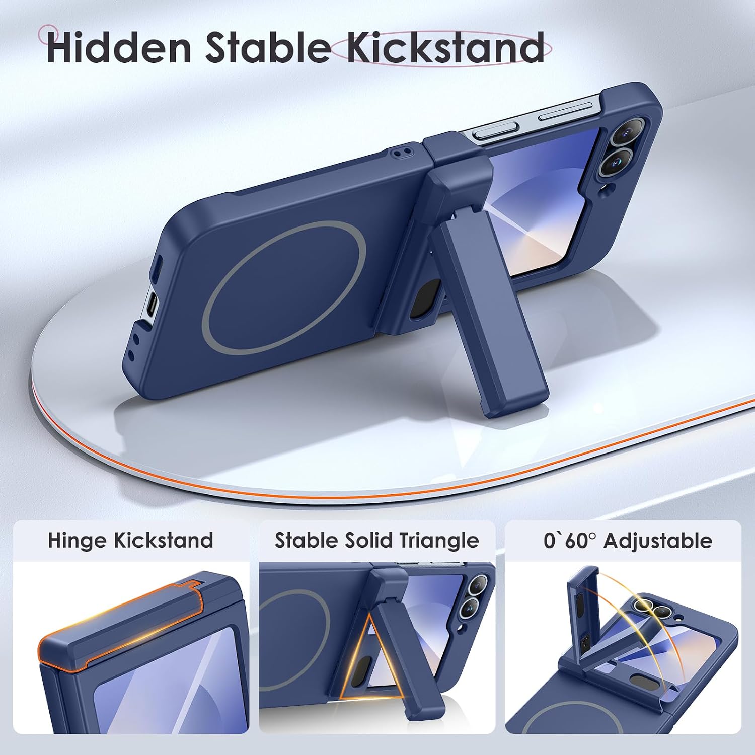 Detalle 2 de Hweggo Case for Galaxy Z Flip 6 / 7FE: Magnetic Charging, Hinge Protection and Built-in Screen Protector (Blue)