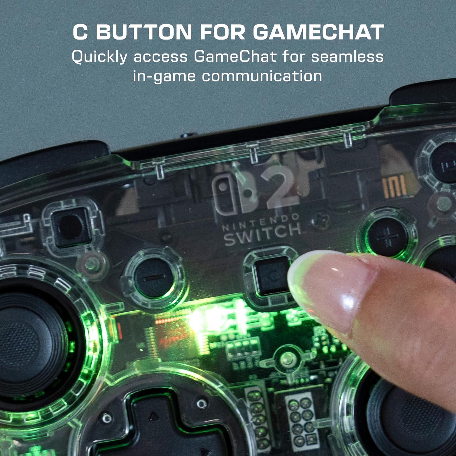 Detalle de Turtle Beach Afterglow Transparent Kabelloser RGB-Gaming-Controller (offiziell für Nintendo Switch 2) mit TMR-Thumbsticks
