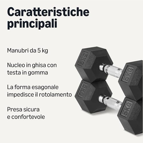 Detalle 2 de Amazon Basics manubri esagonali da 5 kg (set di 2) con rivestimento in gomma, nero