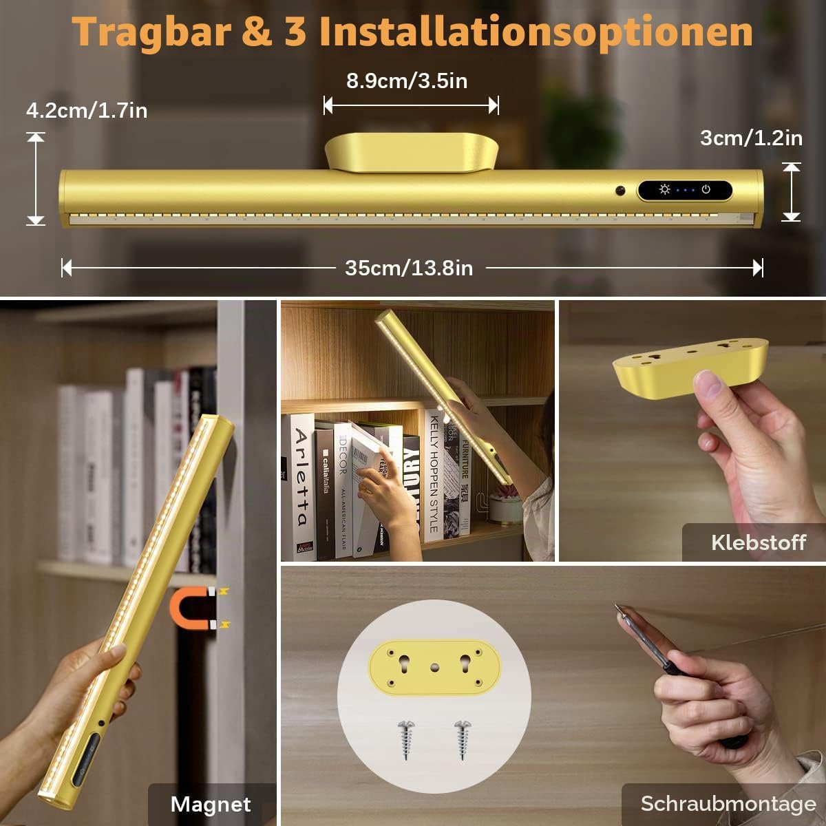 Detalle de bravzurg Unterbauleuchte Küche LED Akku mit Fernbedienung & Magnet, dimmbar (3 Farbtemperaturen)