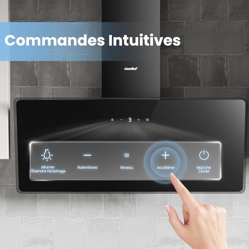 Detalle de COMFEE CH90J64ET4A2B2-EU : Hotte aspirante inclinée 90 cm, 620 m³/h, A++