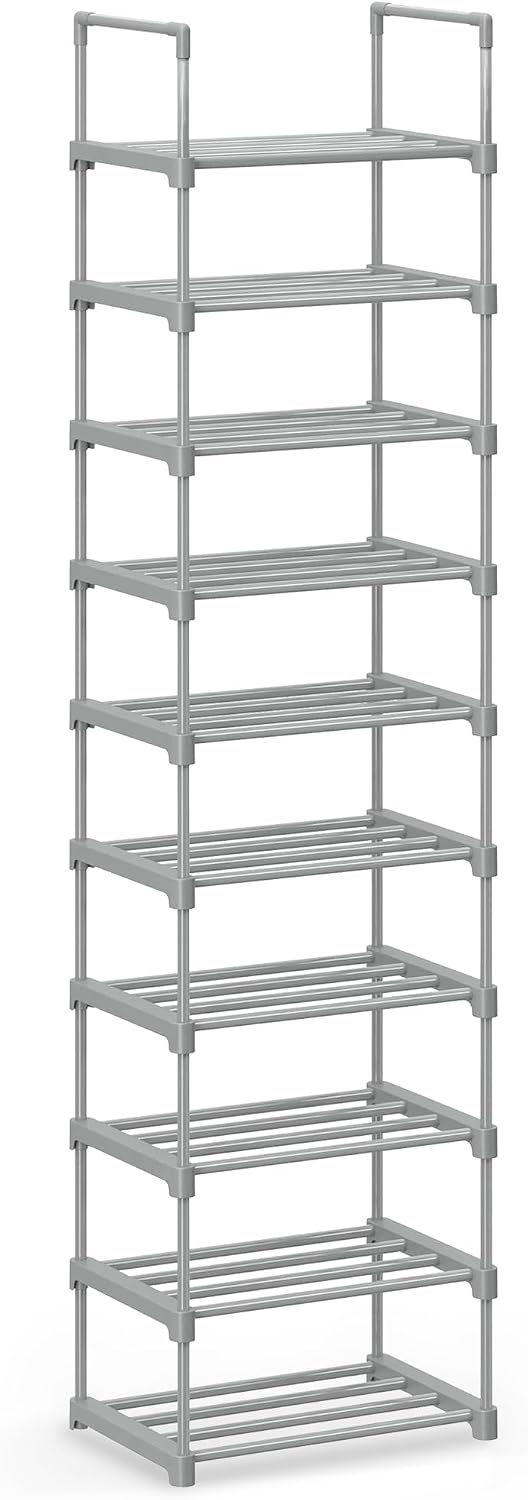Detalle de SONGMICS Schuhregal mit 10 Ebenen – platzsparend, verstellbar und robust aus Metall, grau (LSA025G02)