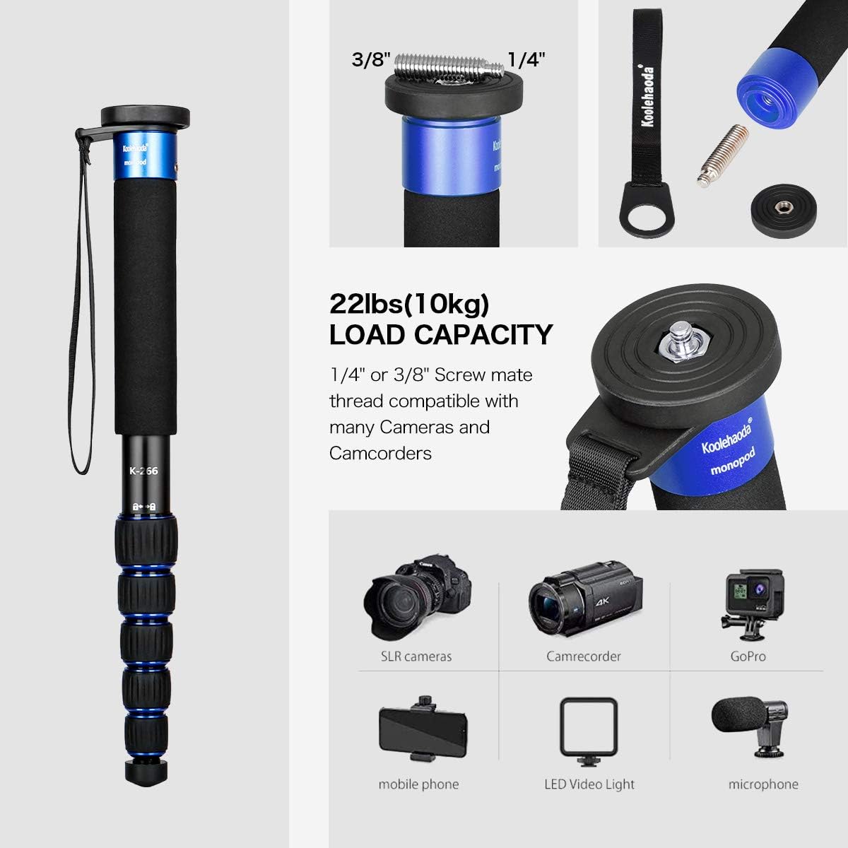 Thumbnail 1 de Koolehaoda K-266 Monopod: Compact, Lightweight 6‑Section Aluminium Unipod for 10kg Loads