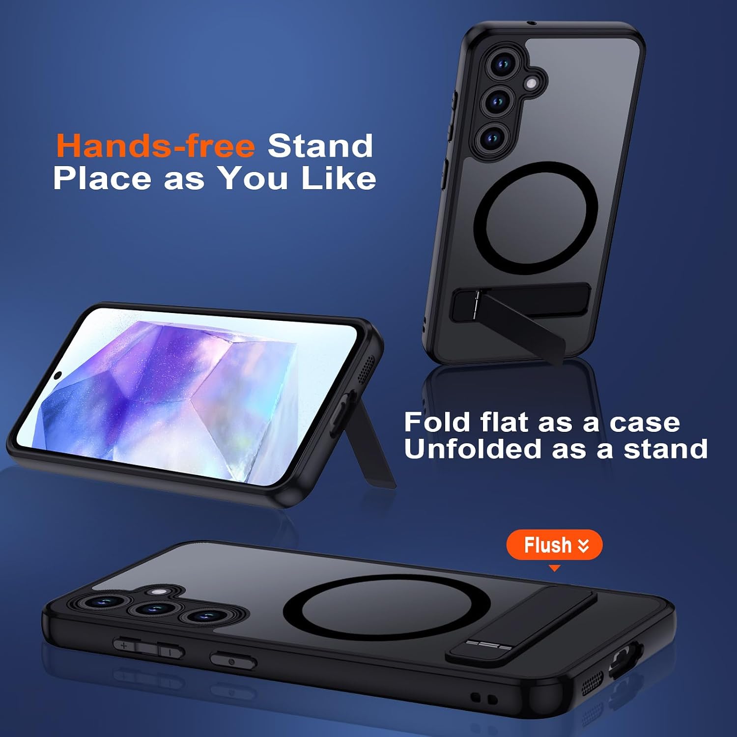 Detalle 2 de Coque pour Samsung Galaxy A55 5G, étui translucide, 3 modes de support
