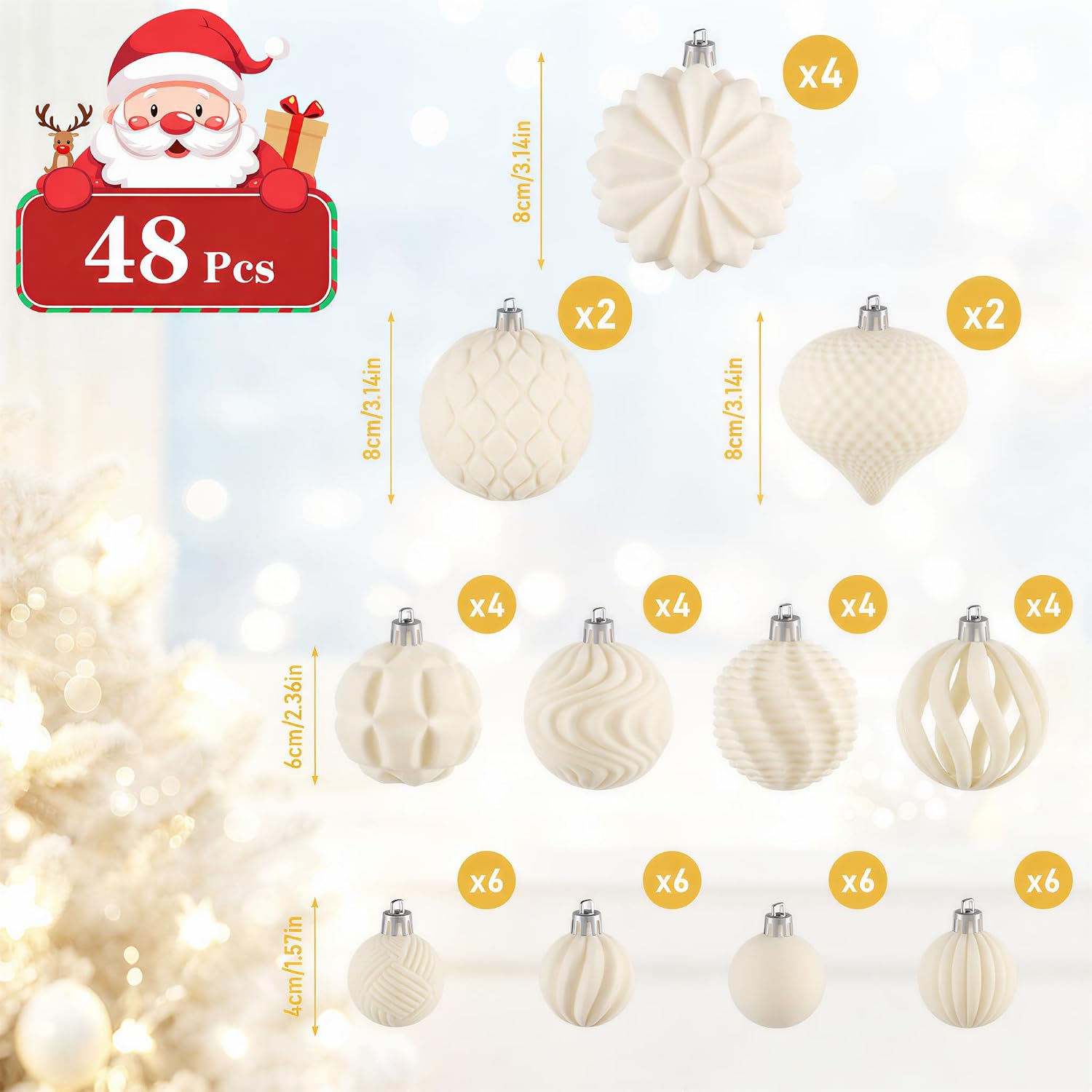 Detalle de Bskzythral SDball468-MS kerstballen van fluweel, 48 stuks in 3 maten