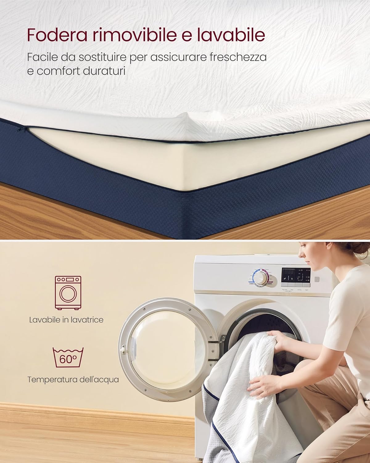 Thumbnail 5 de VASAGLE Materasso 160 x 190 cm – Memory Foam con Gel, 7 Zone, rivestimento lavabile